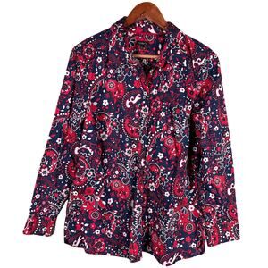 Talbots Women's Large Multicolor Paisley Print Classic Cotton Button Front Shirt